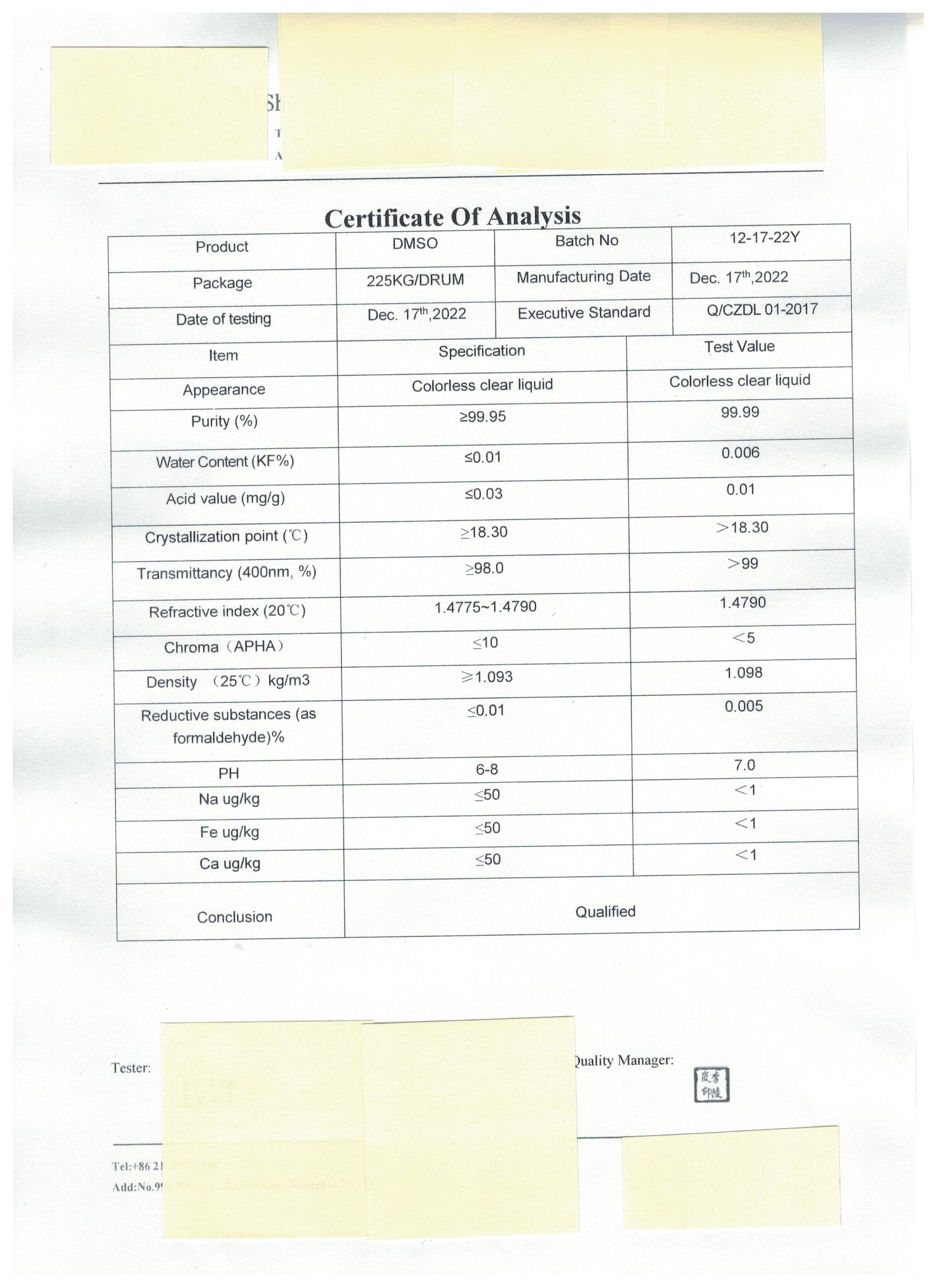 DMSO szklana butelka 500 ml czystość 99,99%
