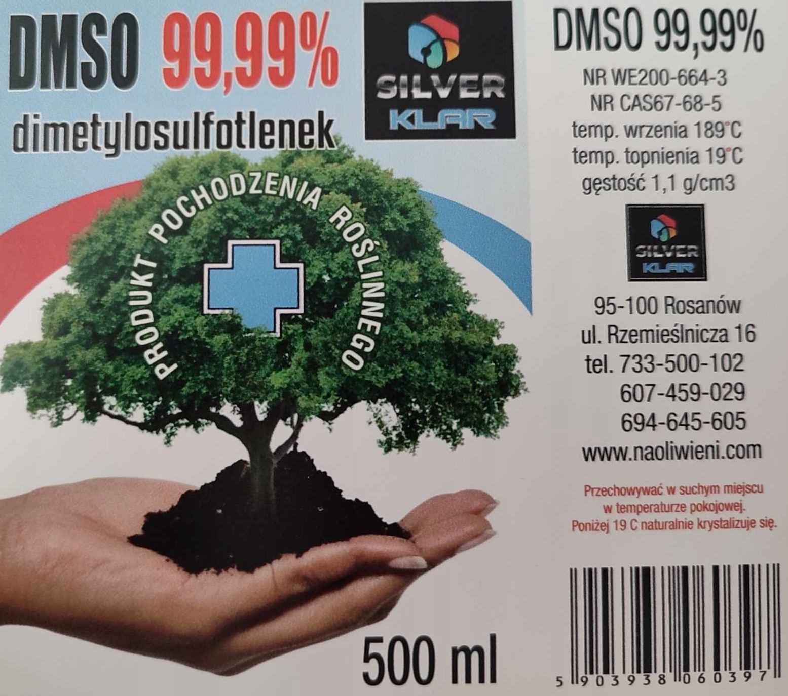 DMSO szklana butelka 500 ml czystość 99,99%